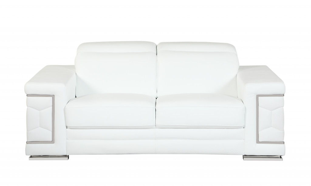 2 Piece Italian Leather Indoor Five Person Seating Set - White