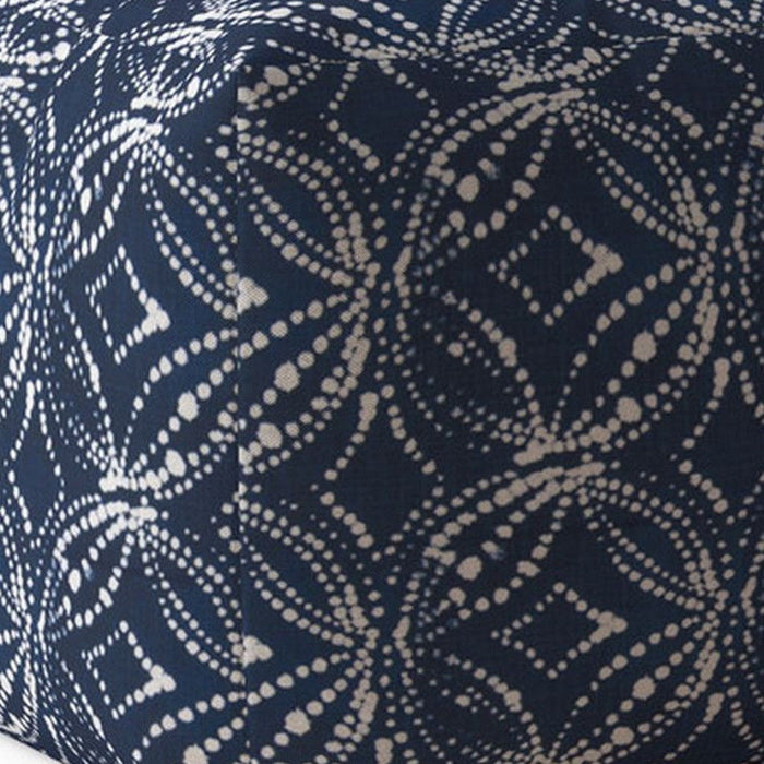 Canvas Damask Pouf Cover - Blue / White