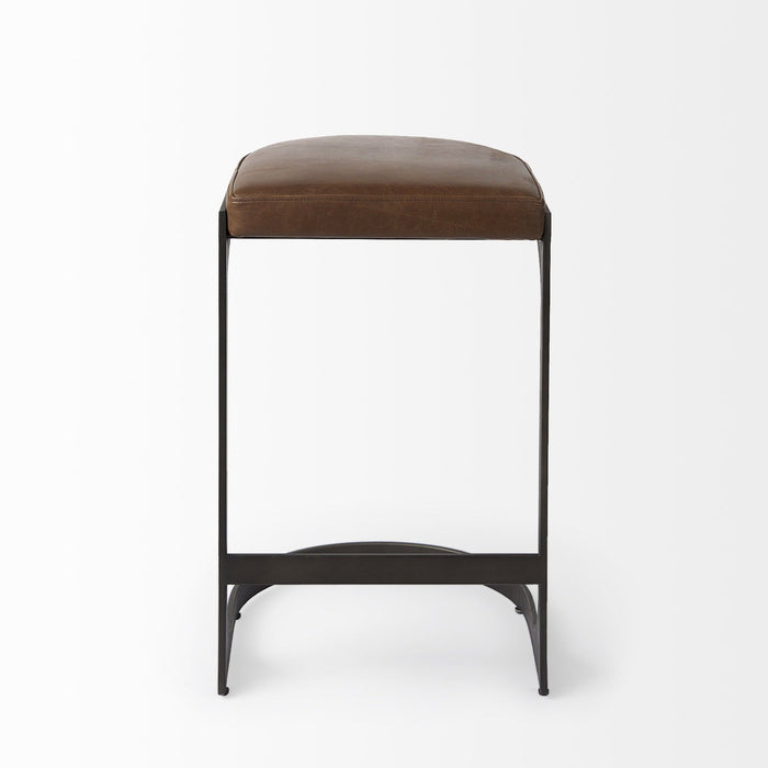 Medium Iron Backless Bar Chair - Brown / Black