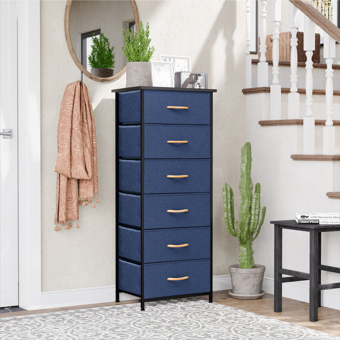 Steel And Fabric Six Drawer Chest - Blue / Black