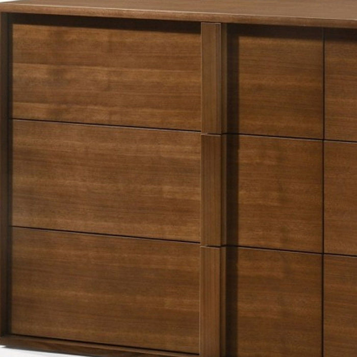 Wood Six Drawer Double Dresser - Walnut