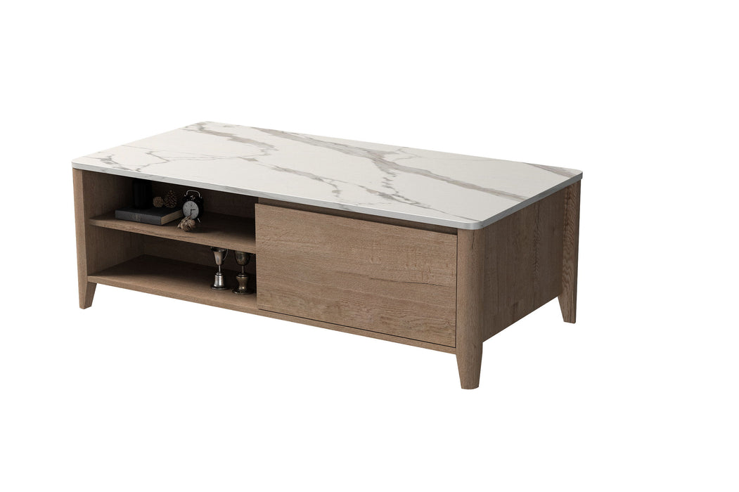 Modern Farmhouse Double Drawer Coffee Table For Living Room Or Office - Tobacco / White