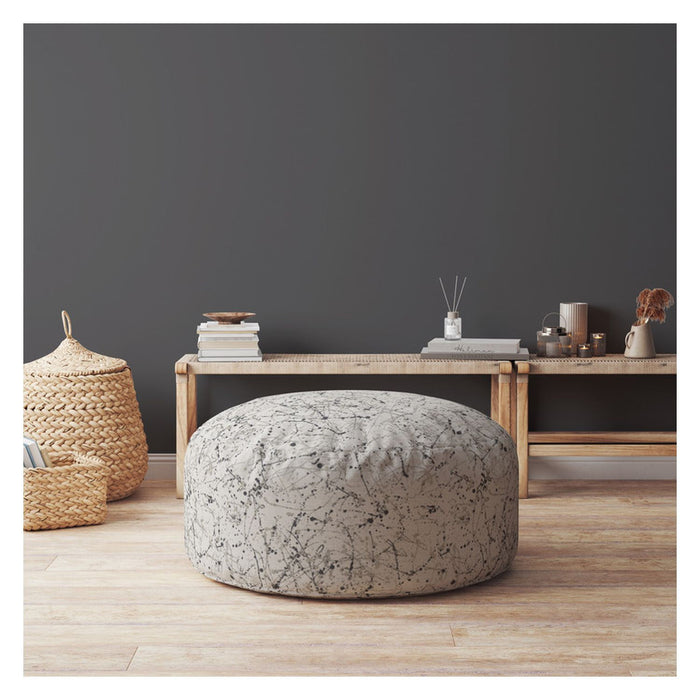 Round Abstract Pouf Cover - Beige