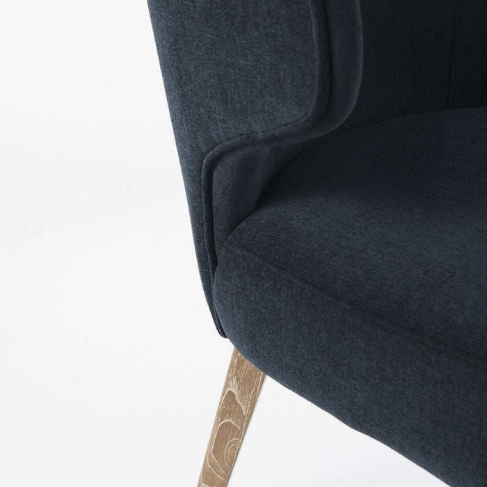 Wingback Dining Side Chair - Navy Blue / Brown