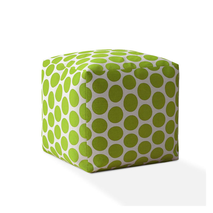 Cotton Polka Dots Pouf Cover - Green / White