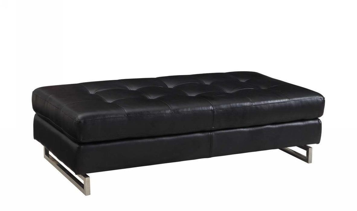 Faux Leather Ottoman - Black / Silver