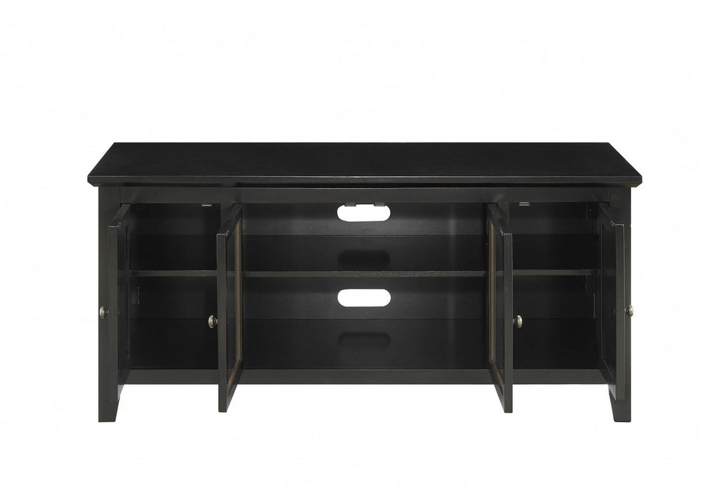 Wood Glass TV Stand For Flat Screen Tvs Up To 60' - Black