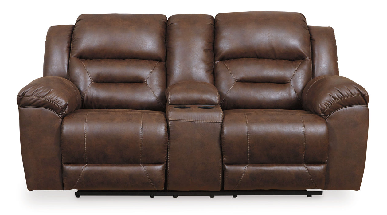 Stoneland - Chocolate - Dbl Reclining Loveseat With Console - Faux Leather