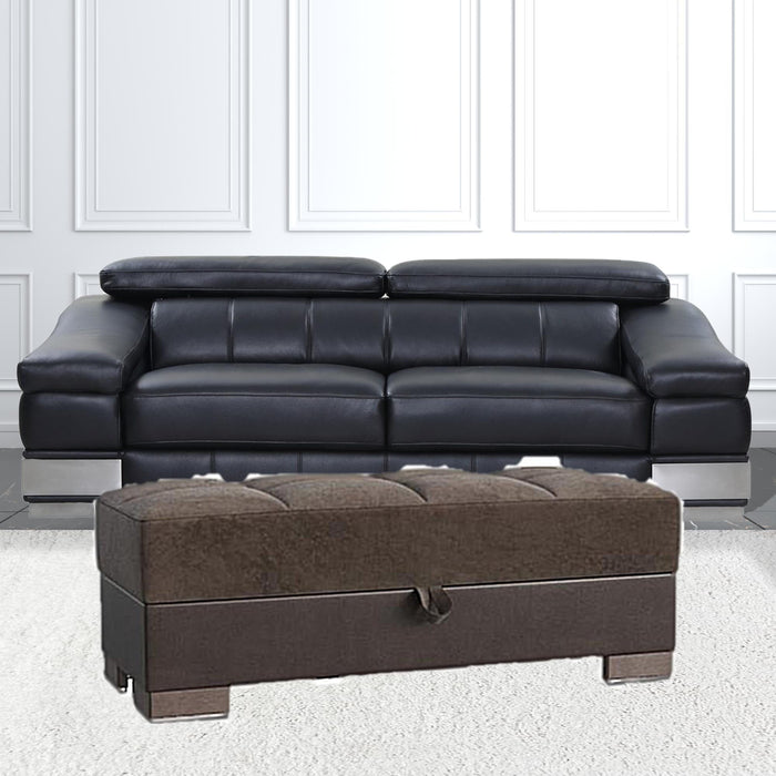 Microfiber Leather Tufted Storage Ottoman - Brown / Faux