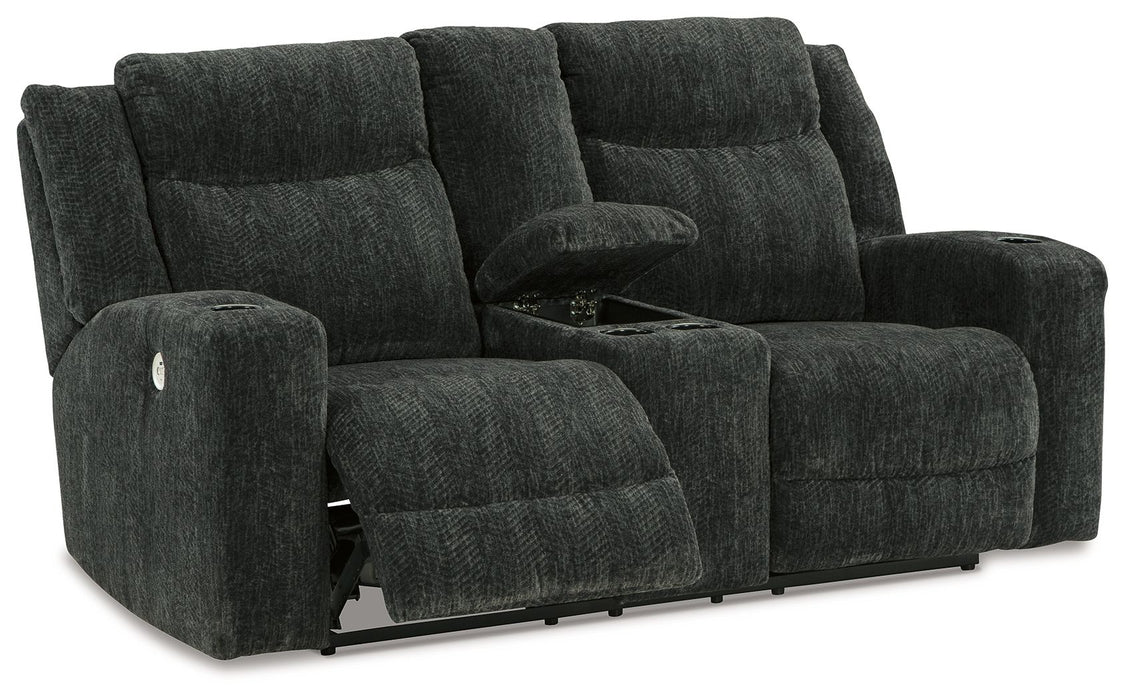 Martinglenn - Ebony - Dbl Power Reclining Loveseat W/Console - Fabric