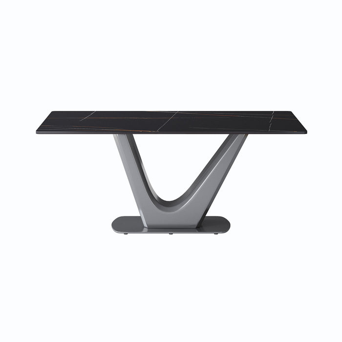 70.84" Modern Artificial Stone Panel V-Shaped Metal Legs, Can Accommodate 6-8 People - Black Top