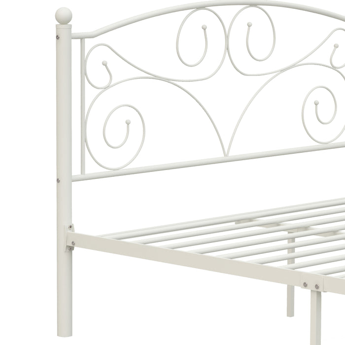 Queen Unique Flower Sturdy System Metal Bed Frame With Headboard And Footboard - White