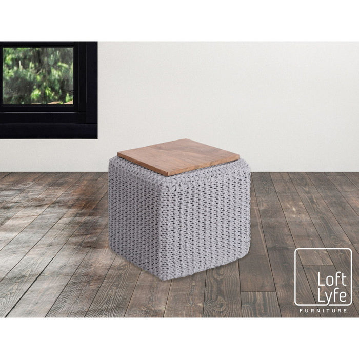 Cotton Blend, Pouf Ottoman - Light Gray