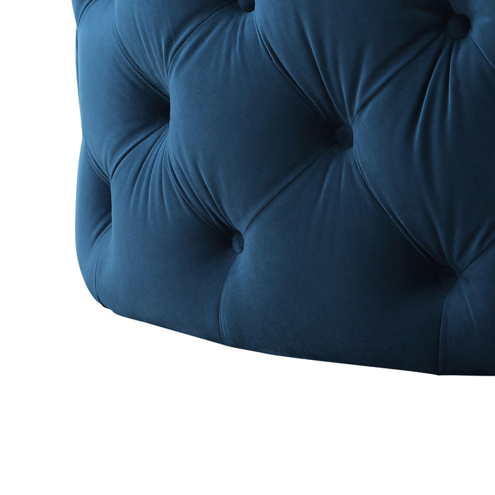 Velvet Rolling Tufted Round Cocktail Ottoman - Navy Blue