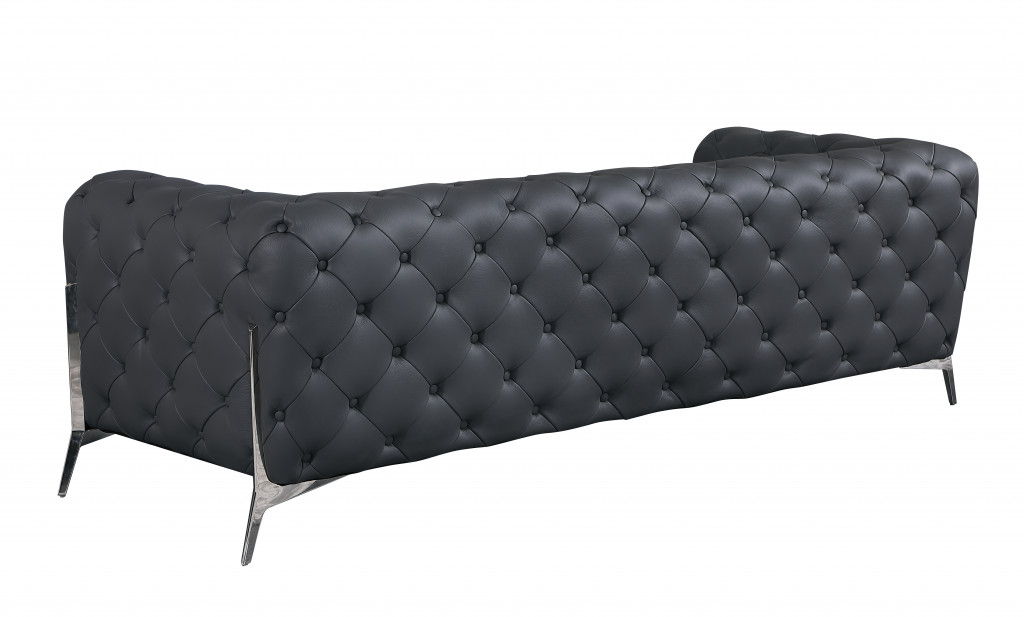 Genuine Button Tufted Leather Standard Sofa 93" - Dark Gray