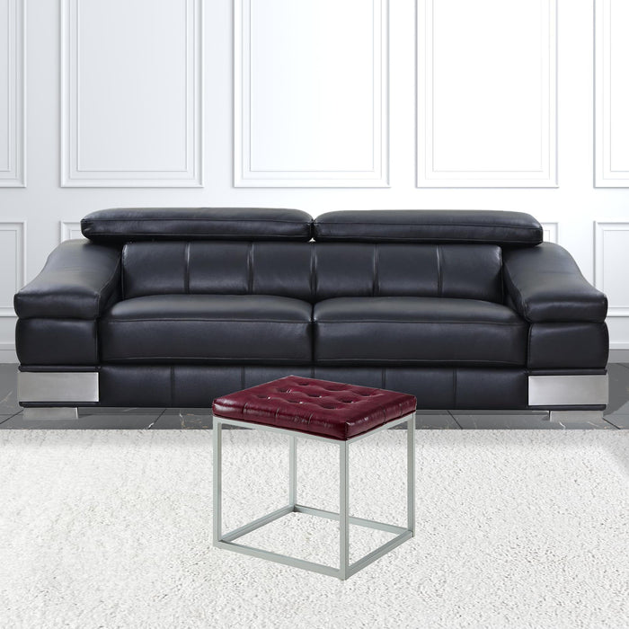 Faux Leather Cube Ottoman - Purple / Gray