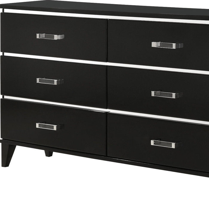 Solid And Manufactured Wood Six Drawer Double Dresser - Black / Silver