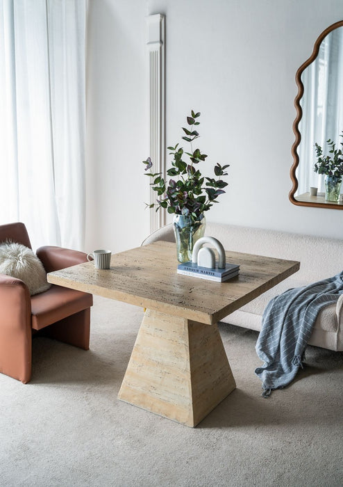 Square Dining Table With Pedestal Base - Cream