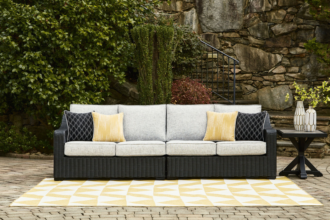 Beachcroft - Black / Light Gray - 2-Piece Outdoor Loveseat with Cushion