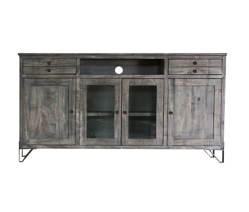 Solid Wood Cabinet Enclosed Storage. Distressed TV Stand - Gray