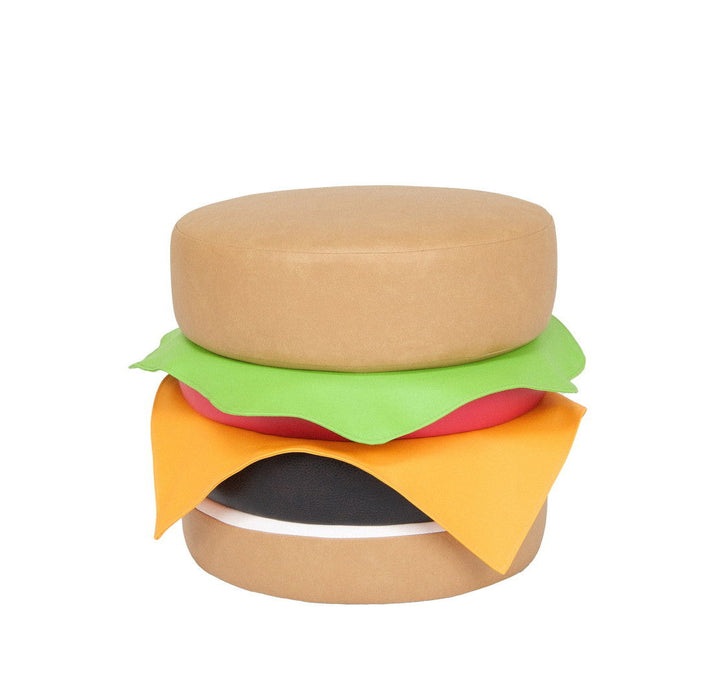 Faux Leather Cheeseburger Novelty Ottoman - Brown