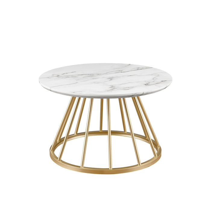 Modern Round Coffee Table With Metal Base - White / Gold