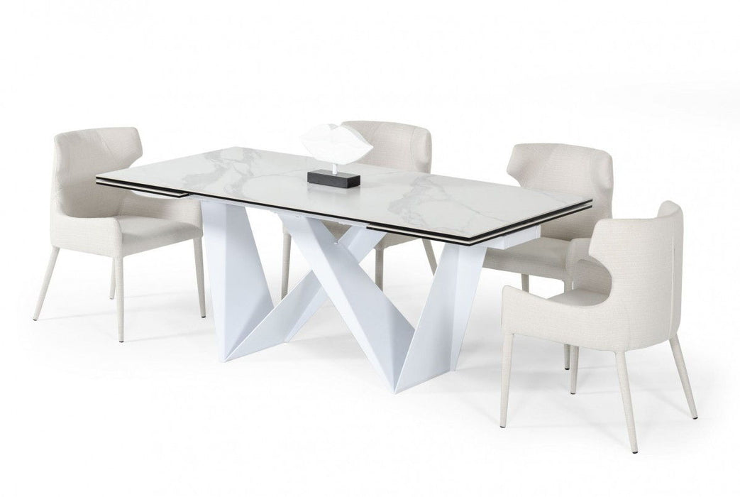 Rectangular Ceramic And Metal Self - Storing Leaf Dining Table - White