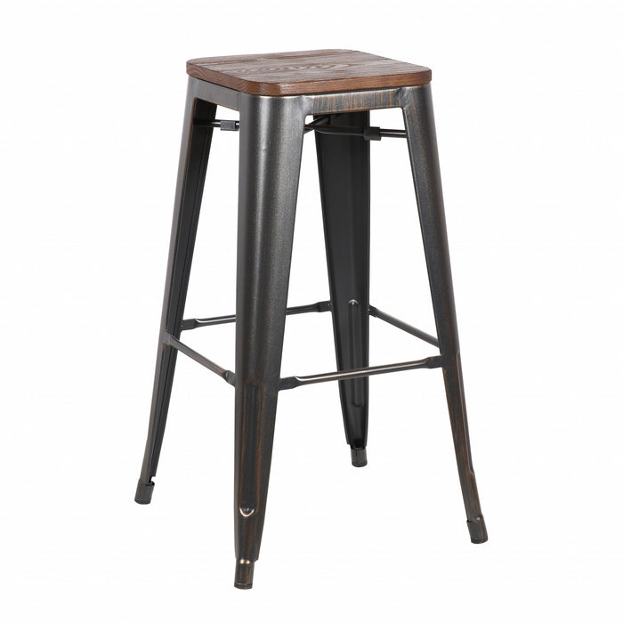 Rustic Cafe Wood and Steel Bar Stools (Set of 4) - Brown
