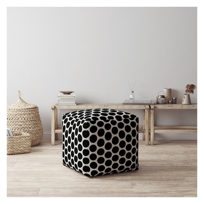 Cotton Polka Dots Pouf Cover - Black