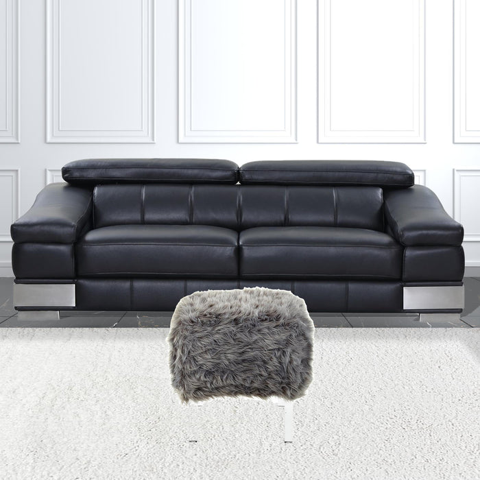 Faux Fur Ottoman - Clear / Gray