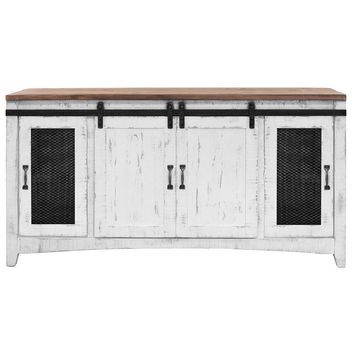 Solid Cabinet Enclosed Storage Distressed TV Stand - White