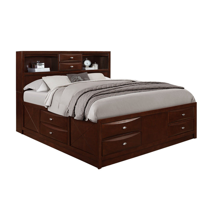 Solid Wood Queen Eight Drawers Bed - Merlot