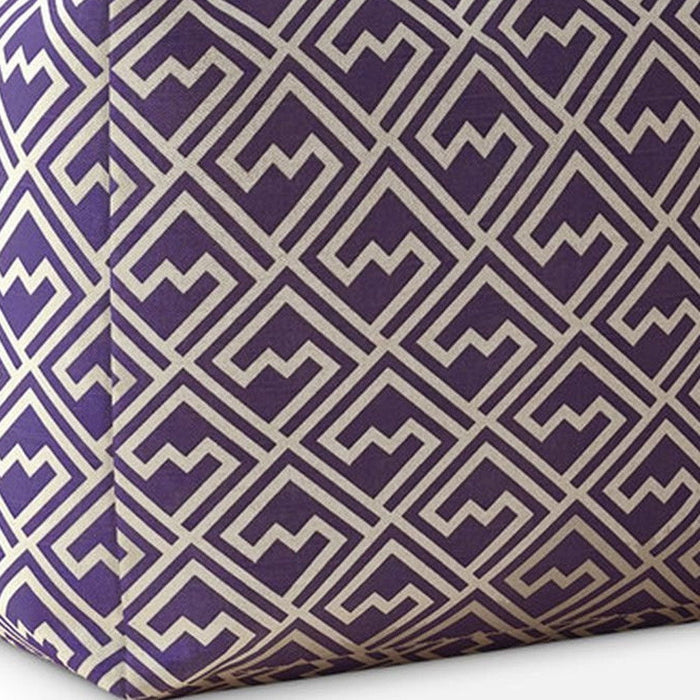 Cotton Abstract Pouf Cover - Purple / White