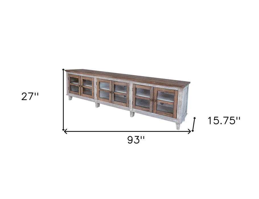 Cabinet Enclosed Storage Distressed TV Stand - Gray / Ivory