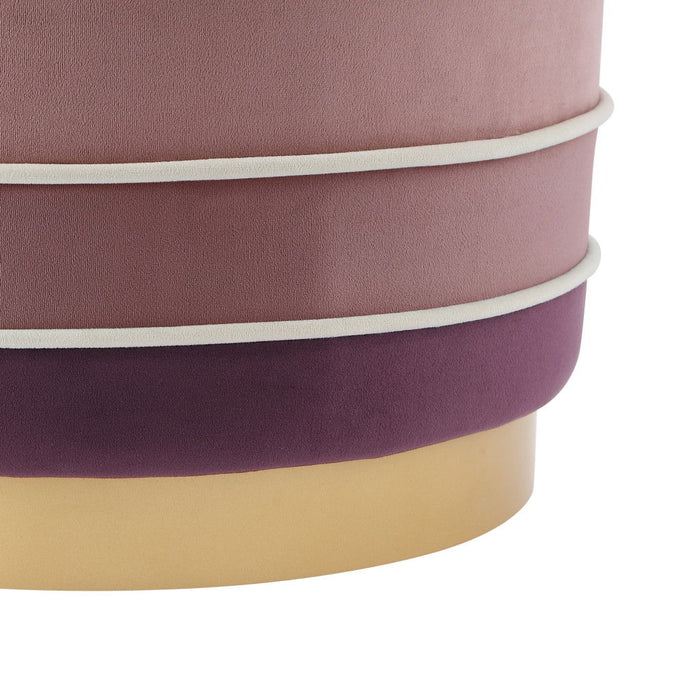 Velvet Round Striped Ottoman - Blush / Gold