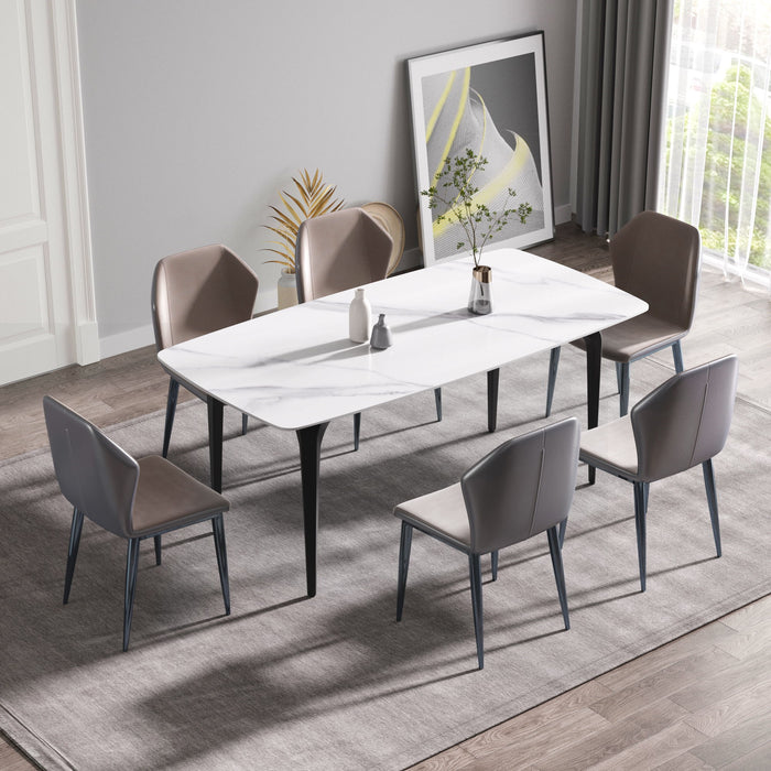 70.87" Modern Artificial Stone Curved Black Metal Leg Dining Table, Can Accommodate 6-8 People - White / Black