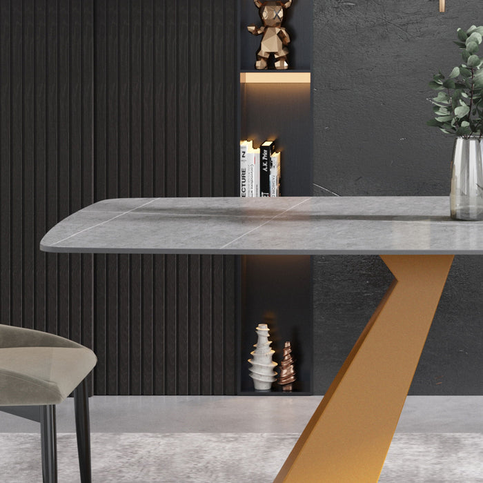 70.87" Modern Artificial Stone Gray Curved Golden Metal Leg Dining Table, Can Accommodate 6-8 People - Gray / Gold