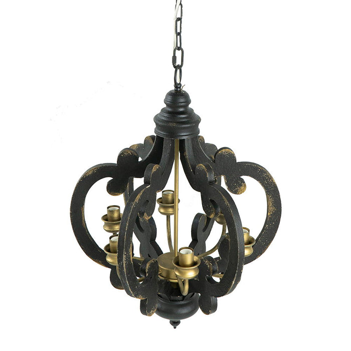 Farmhouse Chandelier, 6 Light Wood Chandelier Pendant Light Fixture With Adjustable Chain For Dining Room Living Room Entryway, Bulb Not Included