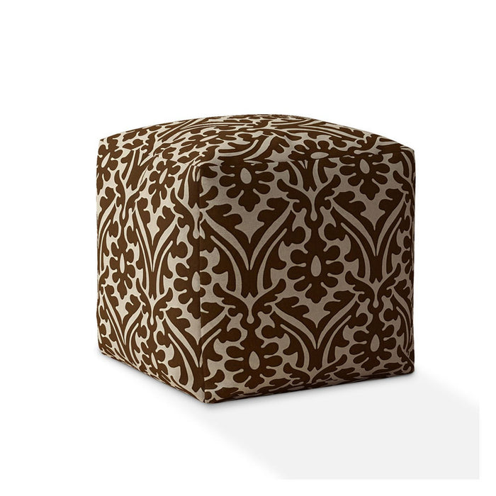 Cotton Damask Pouf Cover - Brown