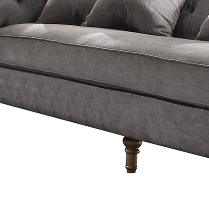 Velvet Sofa And Toss Pillows With Brown Legs - Gray