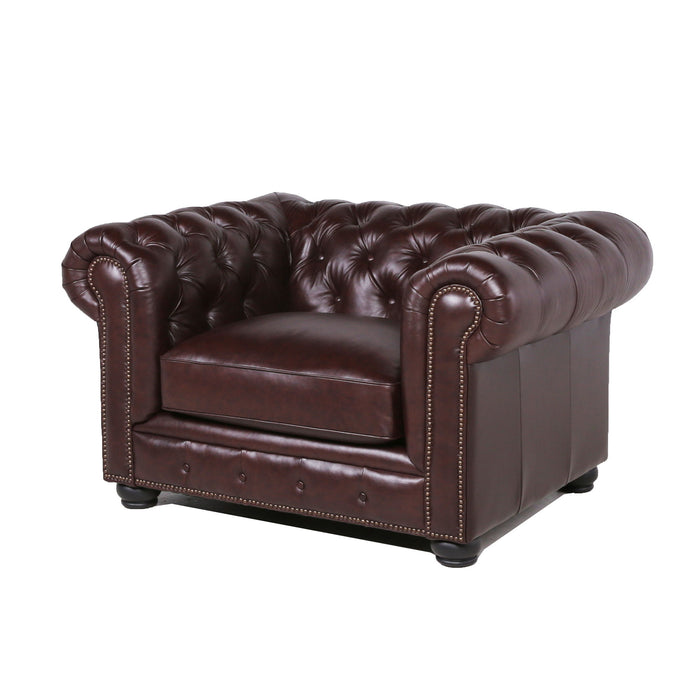 Traditional Tufted Leather Chesterfield Nailhead Chair