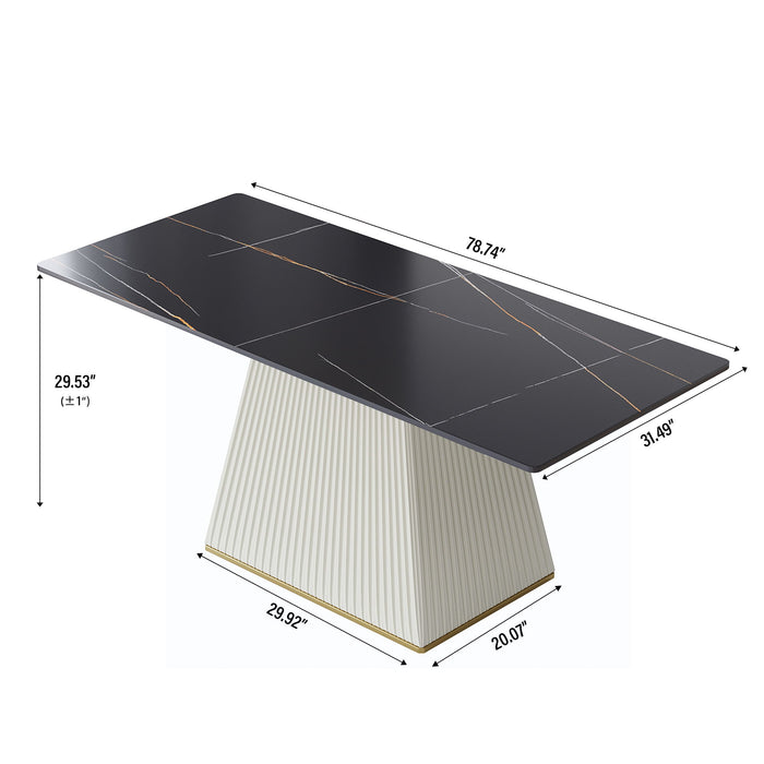 Modern Artificial Stone Straight Side Panel PU Plywood Table Legs, Can Accommodate 8 People