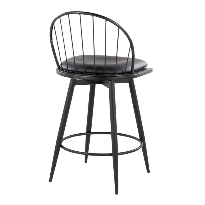 Riley - Farmhouse Fixed Height Counter Stool With Swivel With Round Footrest (Set of 2) - Matte Black