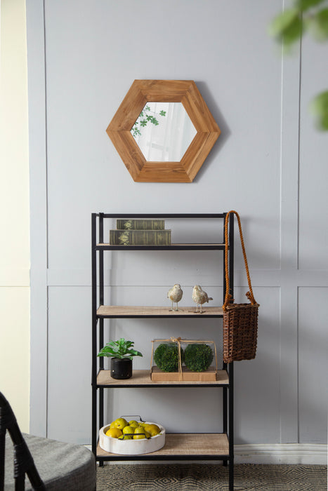 Hexagon Mirror With Natural Wood Frame, Wall Decor For Living Room Bathroom Hallway