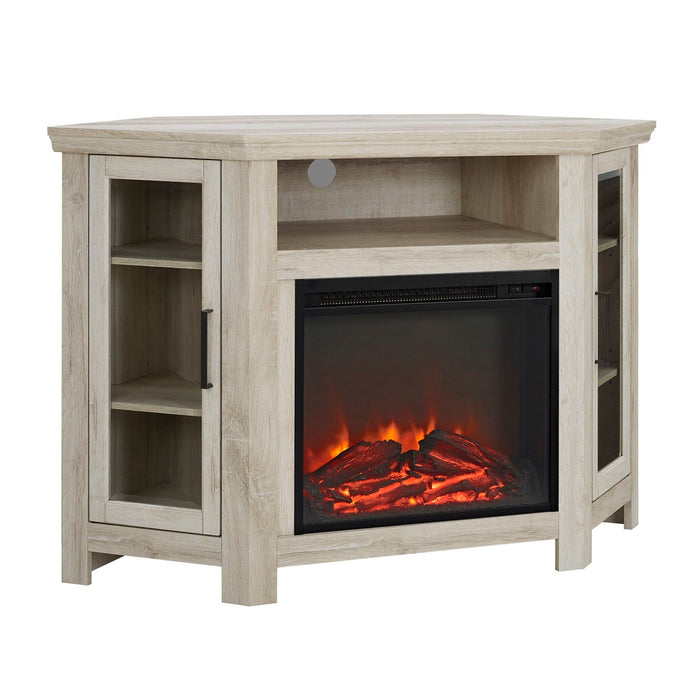 Classic Glass Door Fireplace TV Stand For TVs Up To 55" - White Oak