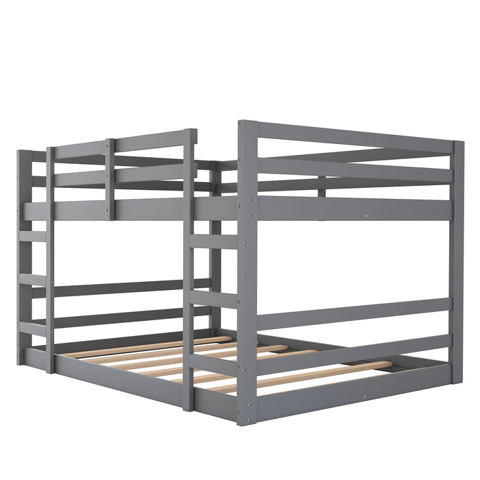 77.4" Full Over Full Bunk Bed With Ladder - Gray