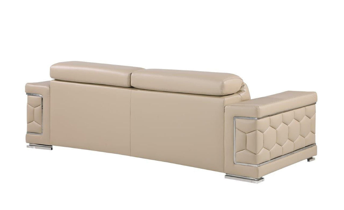 Sofa Leather With Silver Legs - Beige