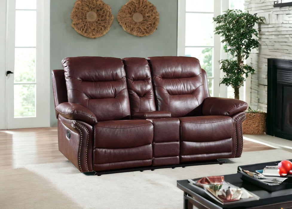 Faux Leather Manual Reclining Loveseat With Storage - Burgundy