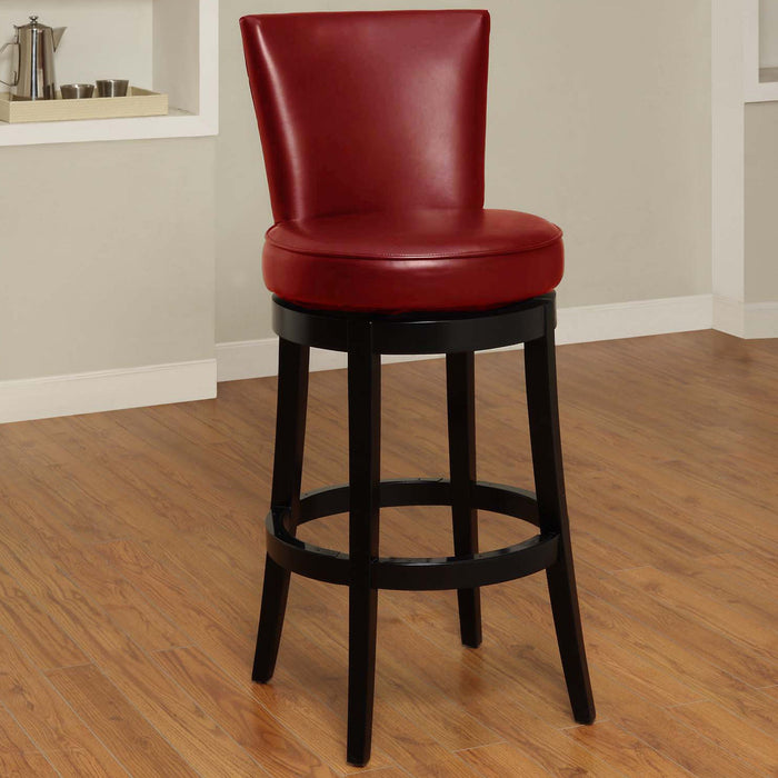 Faux Leather Round Seat Black Wood Swivel Armless Bar Stool 30" - Red