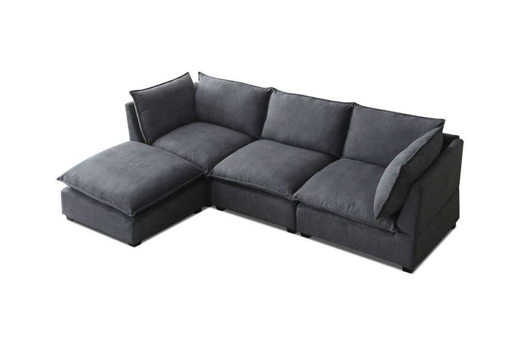 Modern Sectional L-Shape Sofa With Convertible Ottoman For Living Room